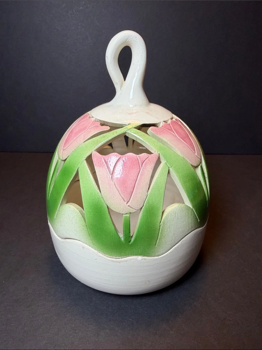 Vintage David W. Nelson Ceramic Tulip Cutout Luminary